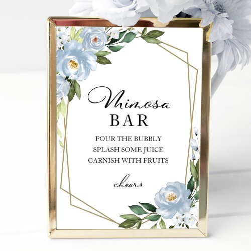 Geometric Dusty Blue Floral Mimosa Bar Sign