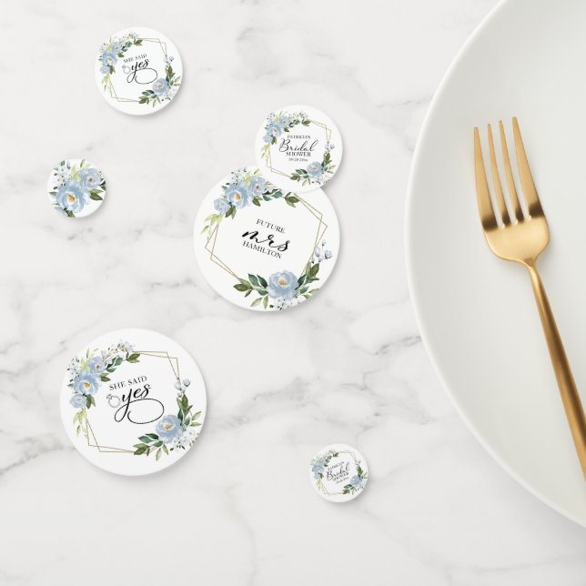 Geometric Dusty Blue Flowers Bridal Shower Confetti (Group)