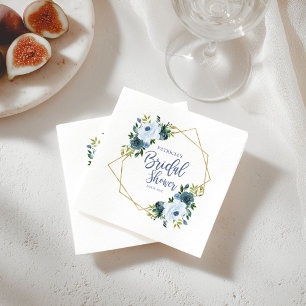Geometric Dusty Blue Gold Floral Bridal Shower Napkins