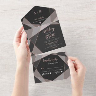Geometric Dusty Pink Rose Gold Chalkboard All In One Invitation