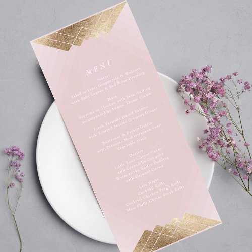 Geometric Dusty Rose Pink Gold Gatsby Wedding Menu