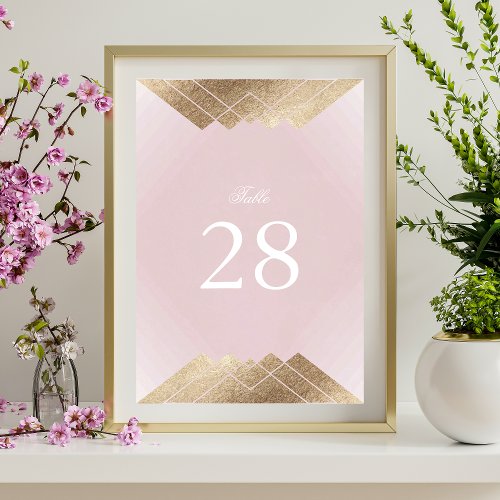 Geometric Dusty Rose Pink Gold Gatsby Wedding Table Number