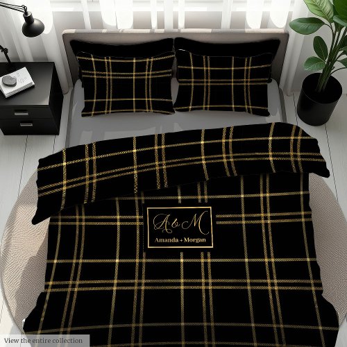 Geometric Duvet Cover Luxe Black Gold Bedding