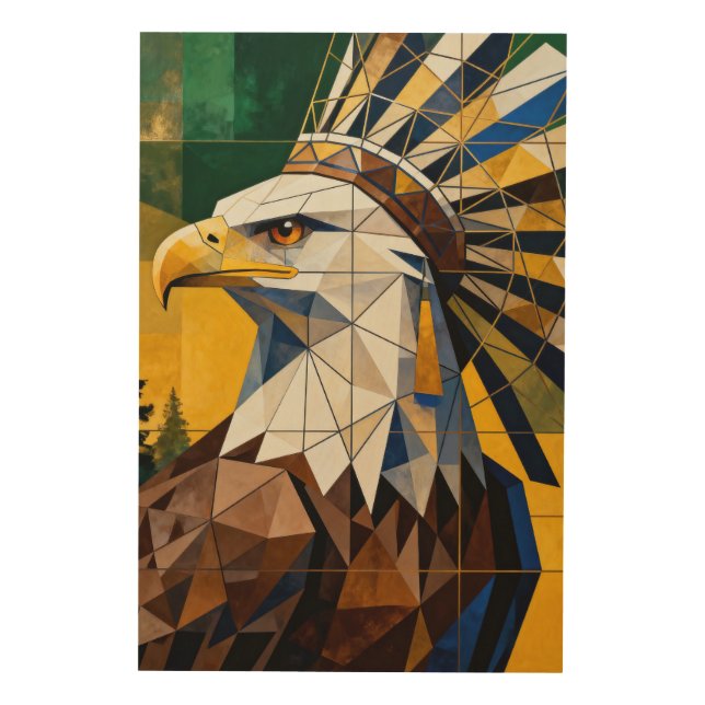 Geometric Eagle of Freedom Wood Wall Art (Front)