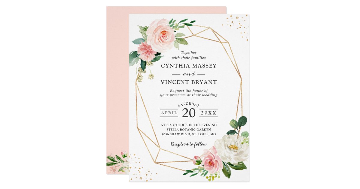 Geometric Elegance Blush Pink Floral Wedding Invitation Zazzle Com