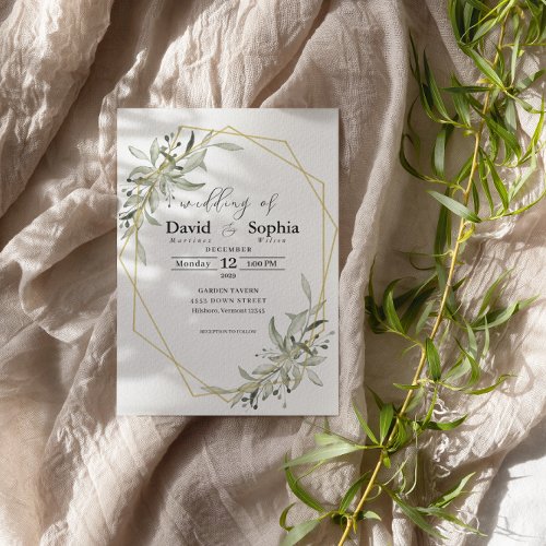 Geometric Elegance Eucalyptus Wedding Invitation
