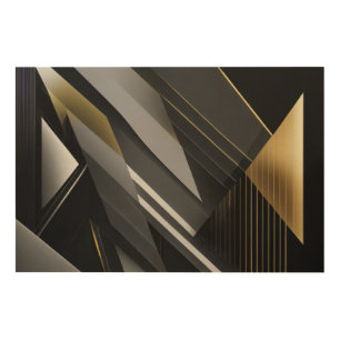Geometric Elegance Gold & Black Wood Wall Art