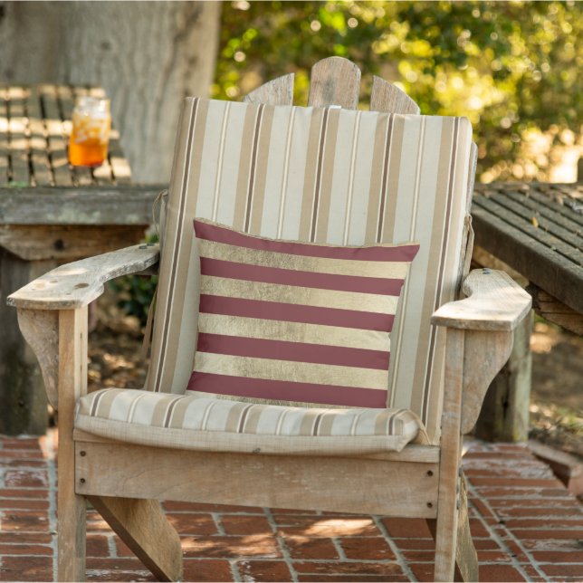 Geometric elegant burgund gold stripes pattern outdoor pillow (Chair)