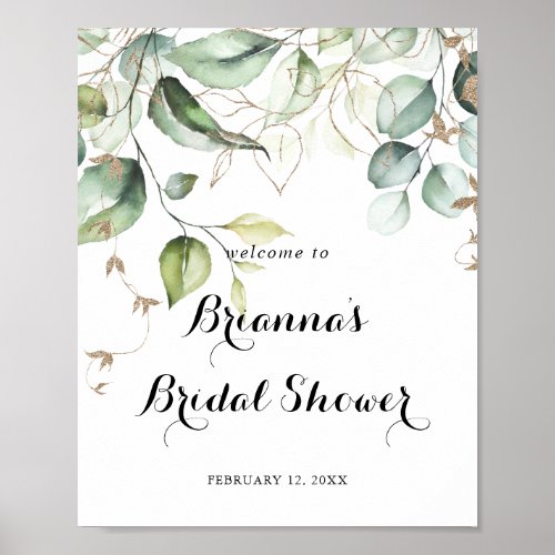 Geometric Elegant Gold Green Bridal Shower Welcome Poster