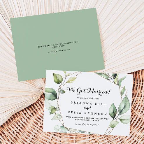Wedding announcements - Pink Dramatic personalized gifts for you Geometric elegant gold greenery elopement announcement