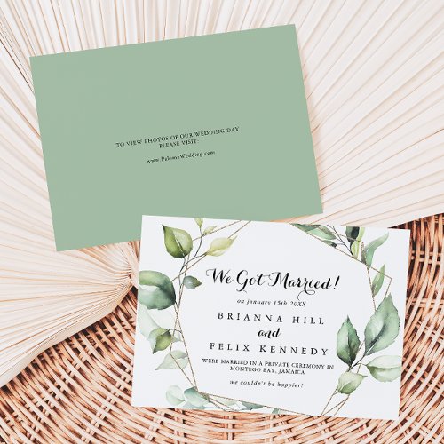 Geometric Elegant Gold Greenery Elopement Announcement