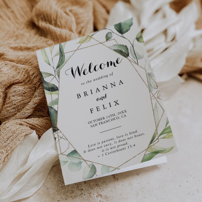Geometric Elegant Gold Greenery Folded Wedding Program (Creator Uploaded)