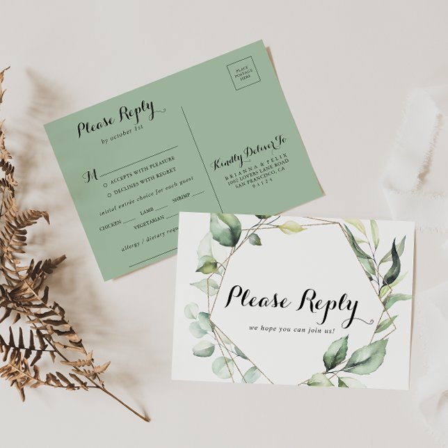 Geometric Elegant Gold Greenery Menu Choice RSVP (Creator Uploaded)