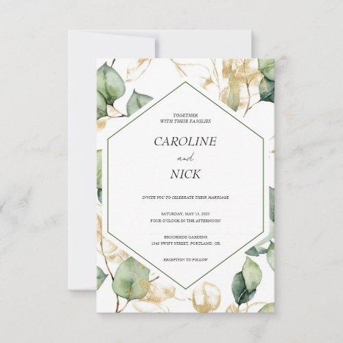 Geometric Elegant Gold Greenery Wedding Invitation