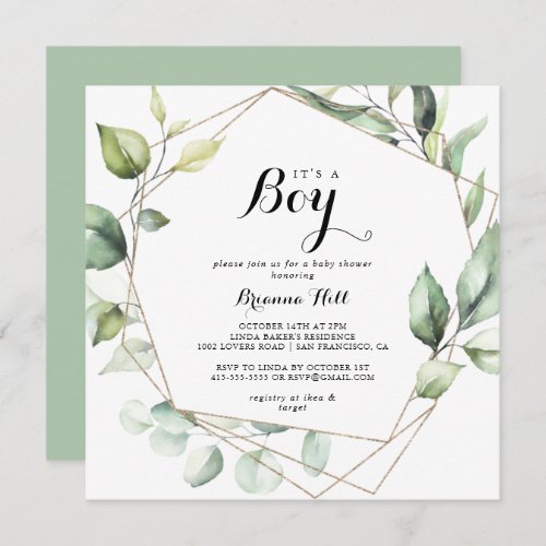 Geometric Elegant Gold Its A Boy Baby Shower Invitation