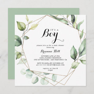 Geometric Elegant Gold It's A Boy Baby Shower Invitation