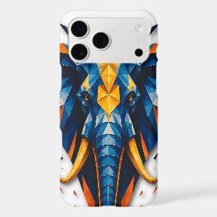 Geometric Elephant Blue & Orange Polygonal Art iPhone 17 Pro Max Case