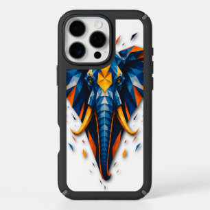 Geometric Elephant Blue & Orange Polygonal Art iPhone 16 Pro Max Case
