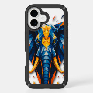 Geometric Elephant Blue & Orange Polygonal Art iPhone 16 Case