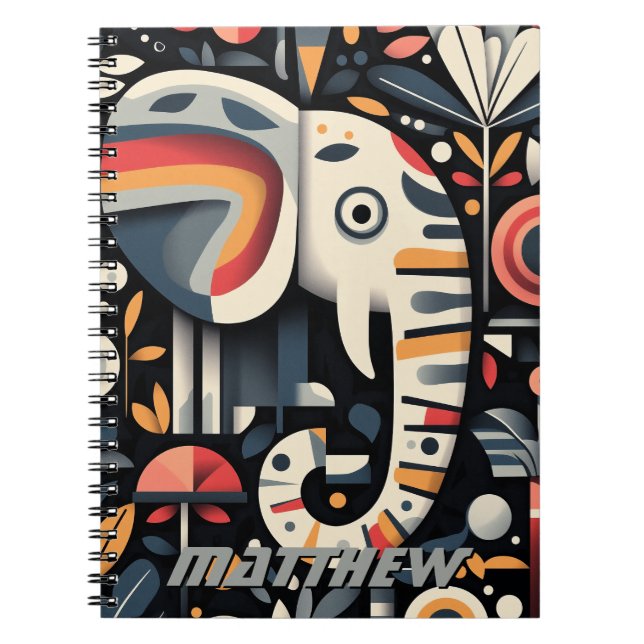 Geometric Elephant Illustration Notebook (Front)