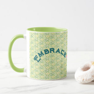 Geometric Embrace Uncertainty in Lime Green Mug