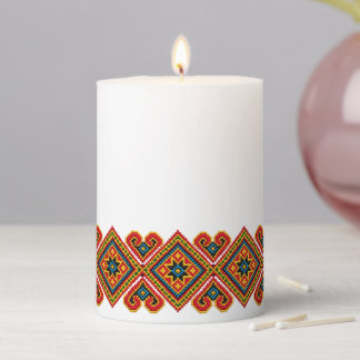 Geometric Embroidered Look Pillar Candle