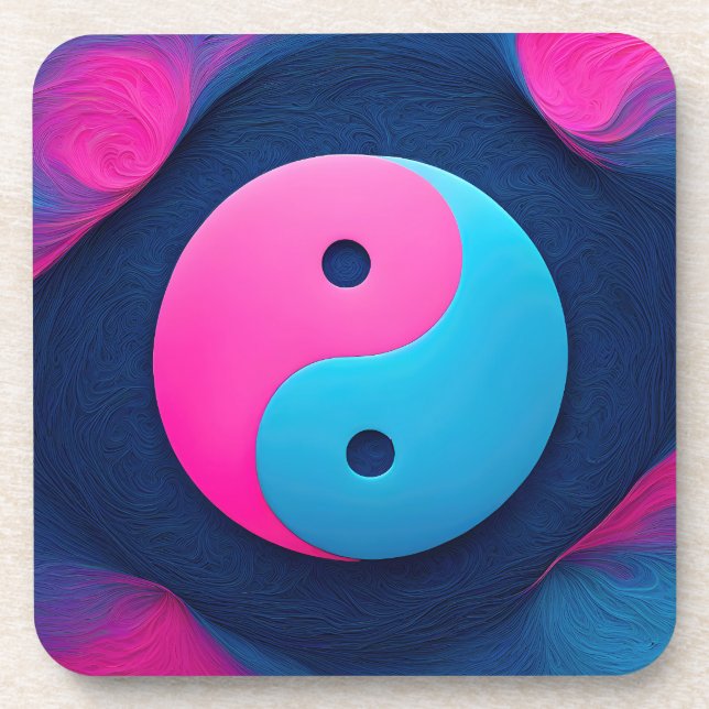 Geometric Equilibrium: Vibrant Yin Yang Pattern Beverage Coaster (Front)