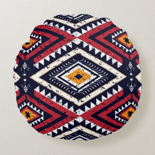 Geometric Ethnic Oriental: Traditional Seamless Round Pillow