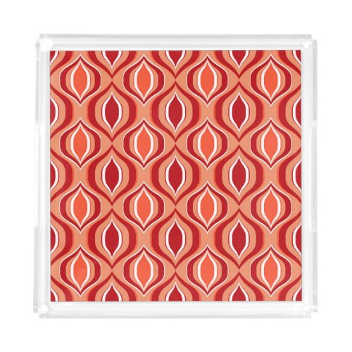 Geometric ethnic pattern red orange acrylic tray