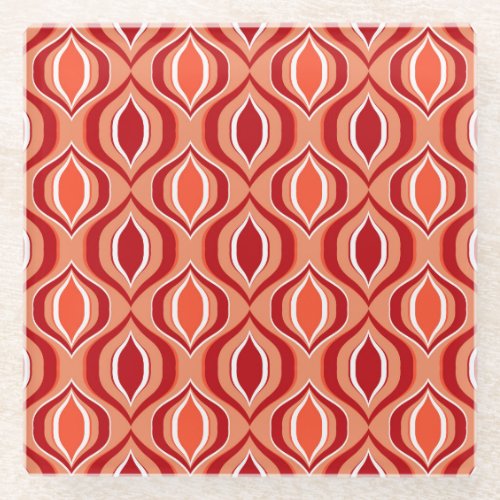 Geometric ethnic pattern red orange glass coaster