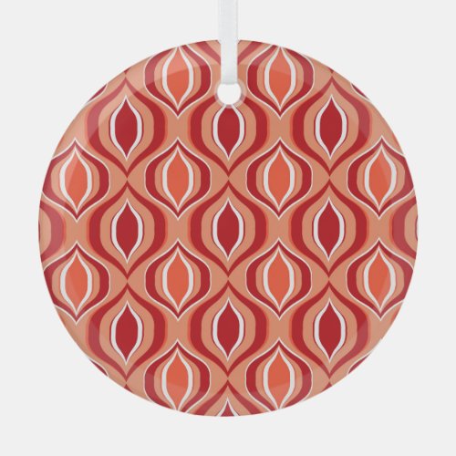 Geometric ethnic pattern red orange glass ornament