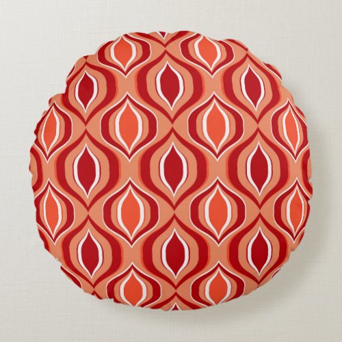 Geometric ethnic pattern red orange round pillow