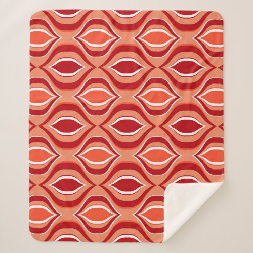 Geometric ethnic pattern red orange sherpa blanket