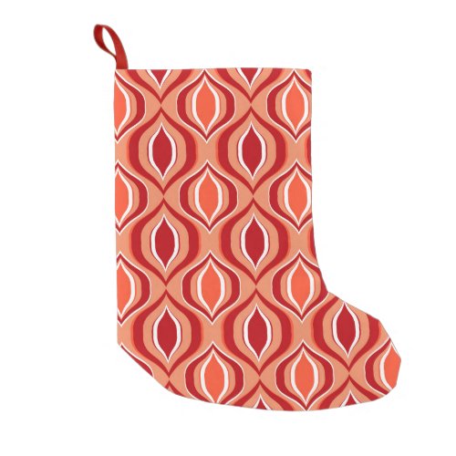 Geometric ethnic pattern red orange small christmas stocking