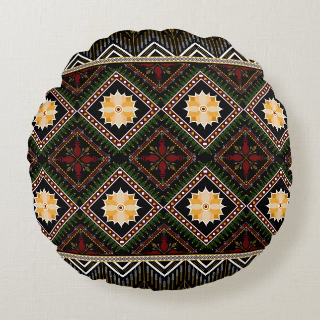Geometric ethnic pattern seamless design round pillow (Front)