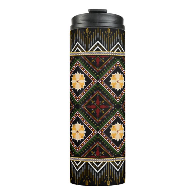 Geometric ethnic pattern seamless design thermal tumbler (Front)