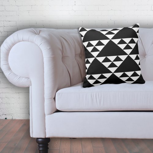 Geometric Ethnic Triangle Pattern White  Black Throw Pillow