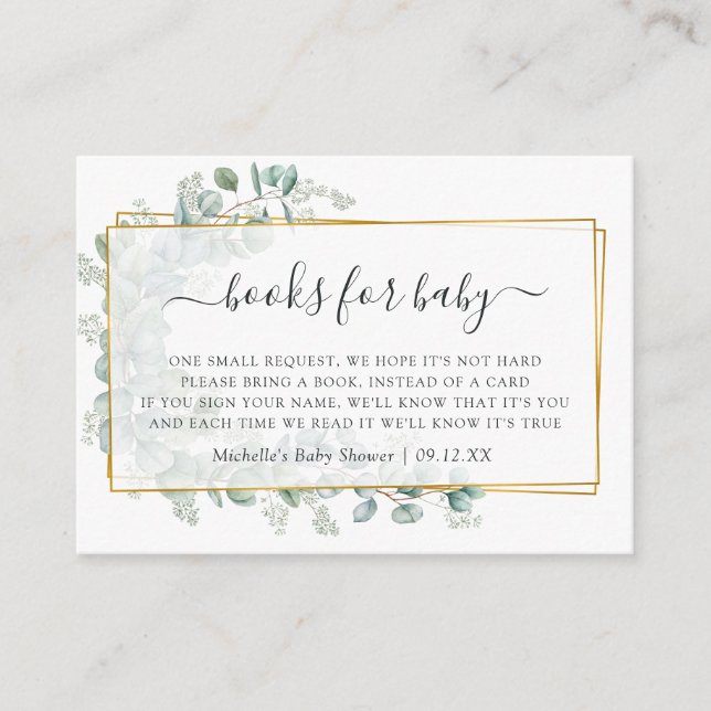 Geometric Eucalyptus Baby Shower Book Request Enclosure Card (Front)