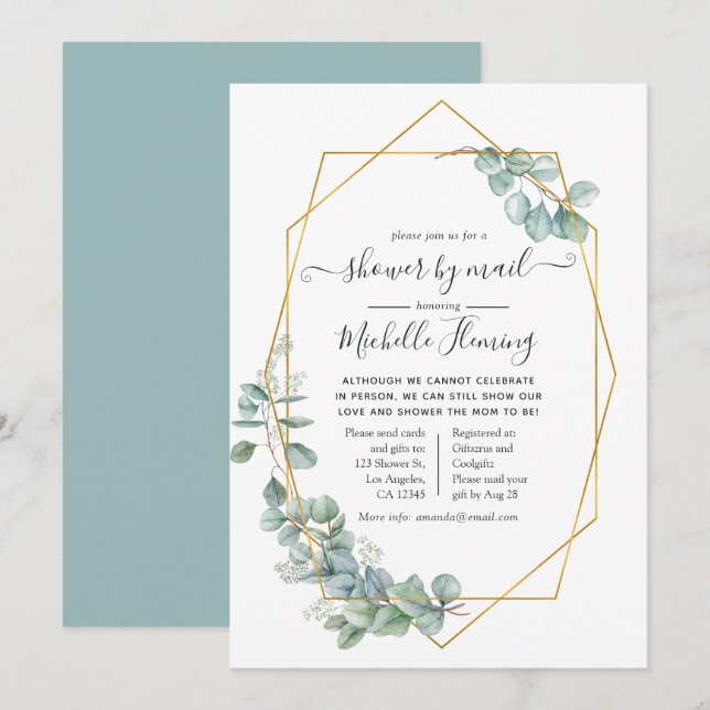 Geometric Eucalyptus Baby Shower by Mail Invitation (Front/Back)