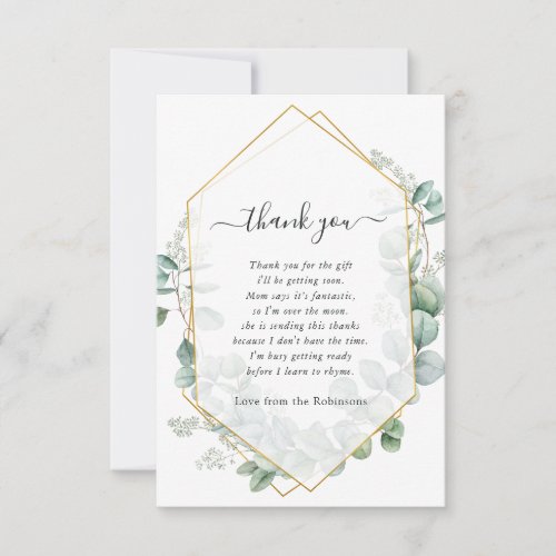 Geometric Eucalyptus Baby Shower Thank You Card