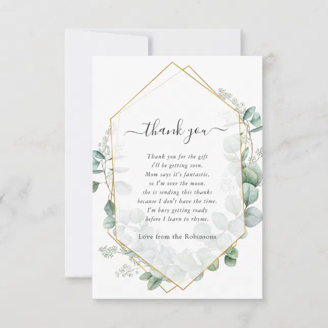 Geometric Eucalyptus Baby Shower Thank You Card | Zazzle