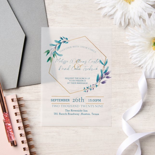 Geometric Eucalyptus Botanical Greenery Wedding Vellum Invitations (Wedding)
