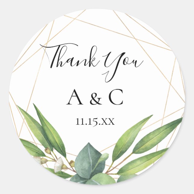 Geometric Eucalyptus Bouquet Personalized Favor Classic Round Sticker (Front)
