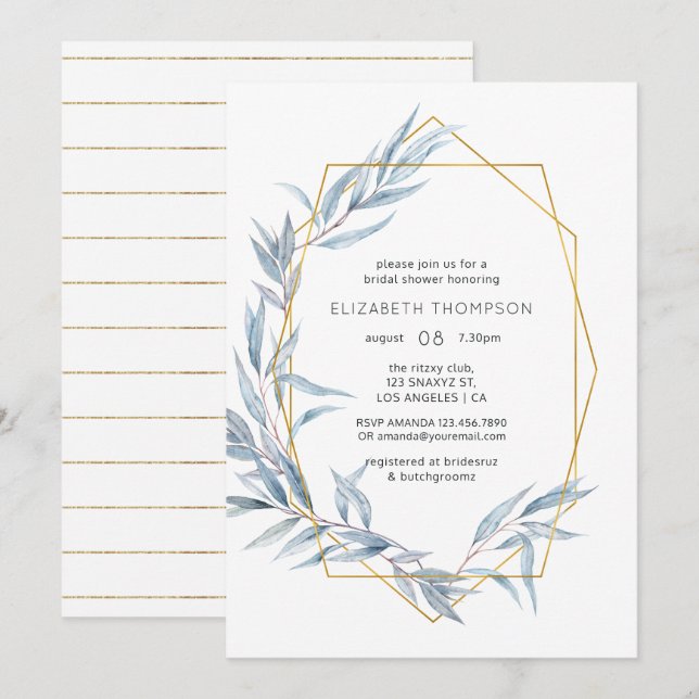 Geometric Eucalyptus Bridal Shower Invitation (Front/Back)