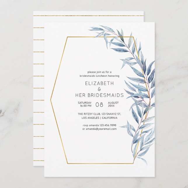 Geometric Eucalyptus Bridesmaids Luncheon Invitation (Front/Back)