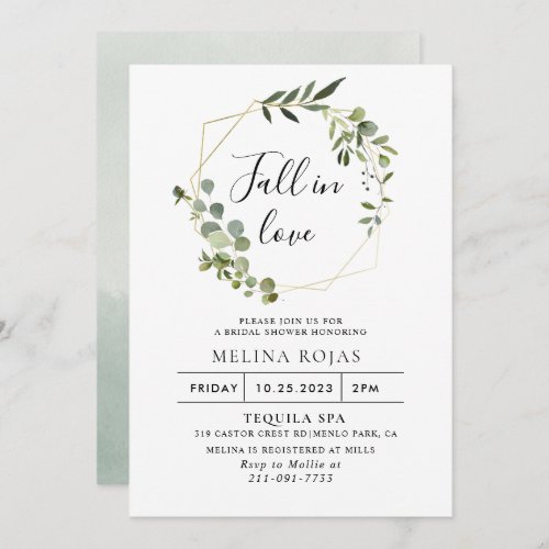 Geometric Eucalyptus Fall in Love Bridal shower  Invitation