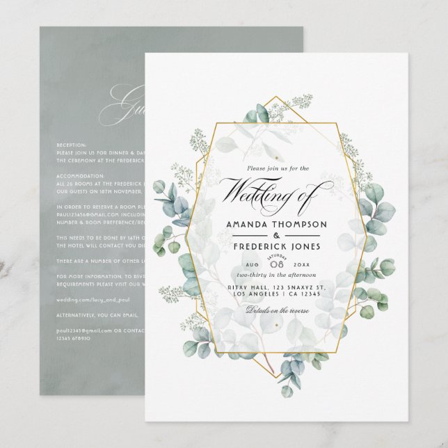 Geometric Eucalyptus Garden Wedding Invitation (Front/Back)