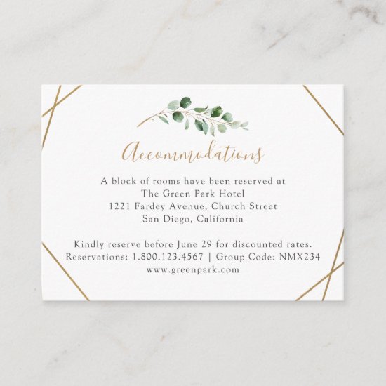 Geometric Eucalyptus Greenery Accommodation Enclosure Card