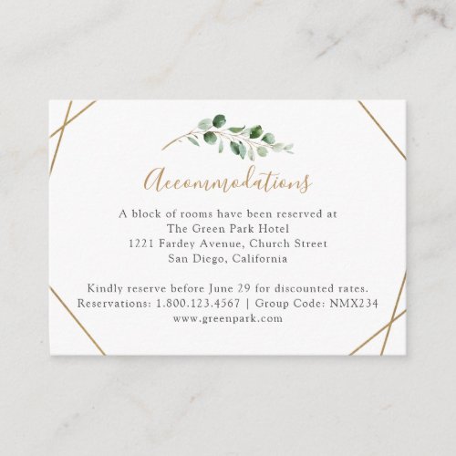 Geometric Eucalyptus Greenery Accommodation Enclosure Card