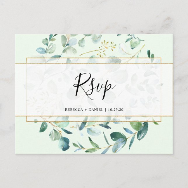 Geometric Eucalyptus Greenery Rsvp Postcard (Front)